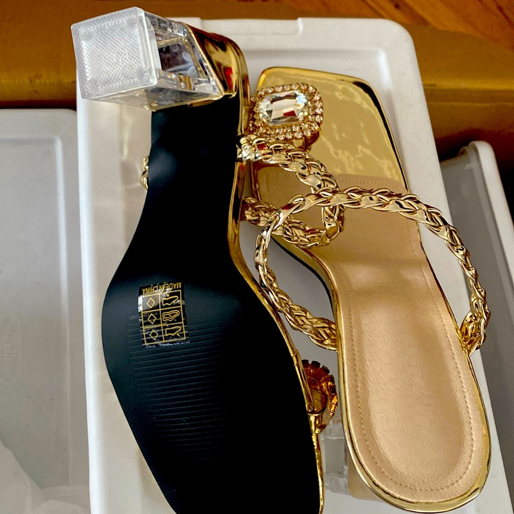 Golden Sandal w/a Clear Heel